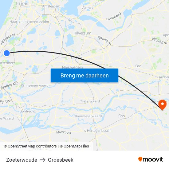 Zoeterwoude to Groesbeek map