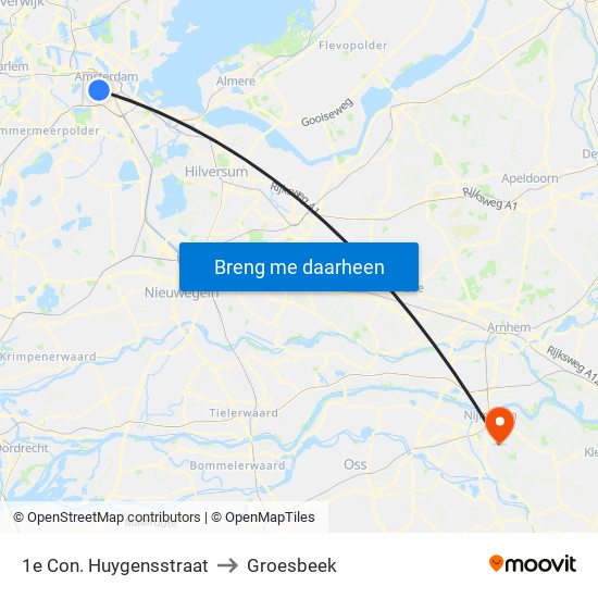 1e Con. Huygensstraat to Groesbeek map