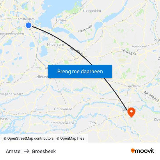 Amstel to Groesbeek map