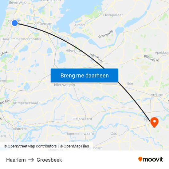 Haarlem to Groesbeek map