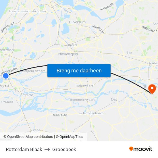 Rotterdam Blaak to Groesbeek map
