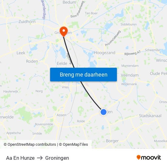 Aa En Hunze to Groningen map