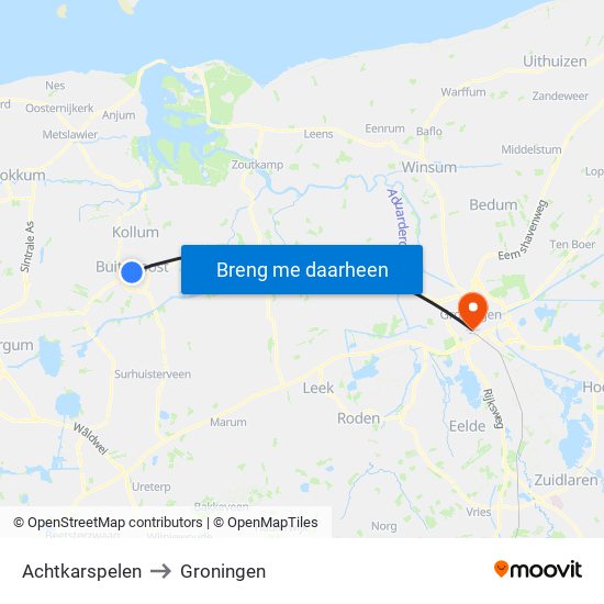 Achtkarspelen to Groningen map