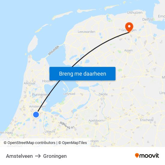 Amstelveen to Groningen map