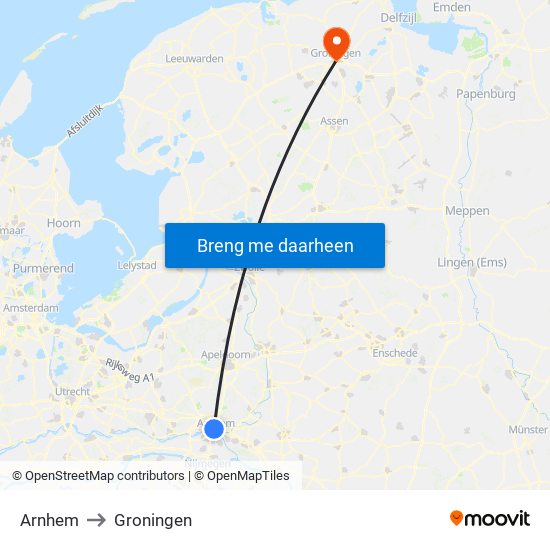 Arnhem to Groningen map