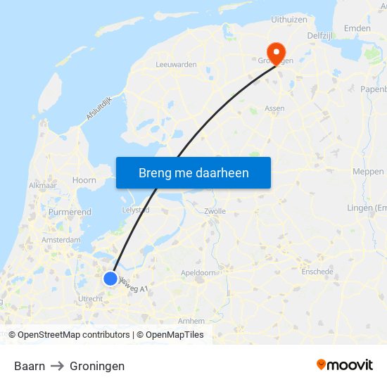 Baarn to Groningen map