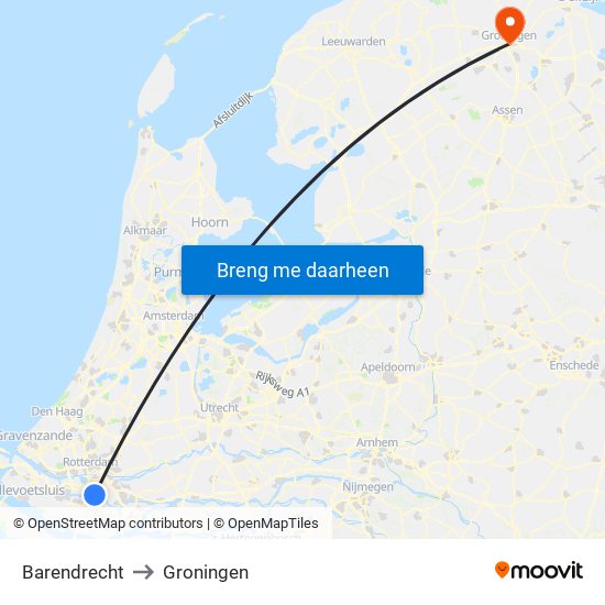Barendrecht to Groningen map