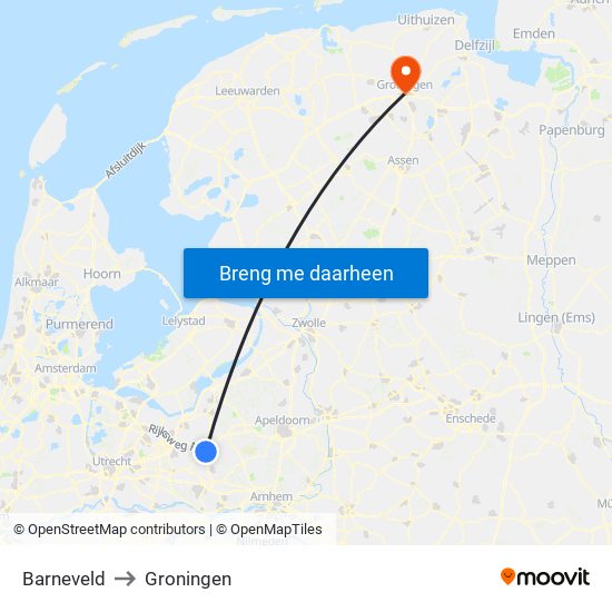 Barneveld to Groningen map