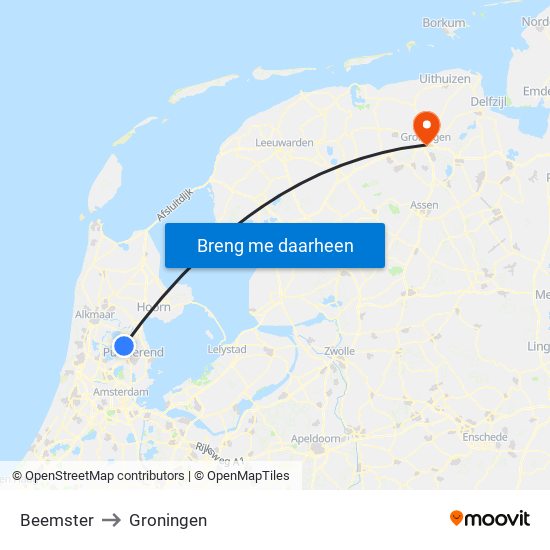 Beemster to Groningen map