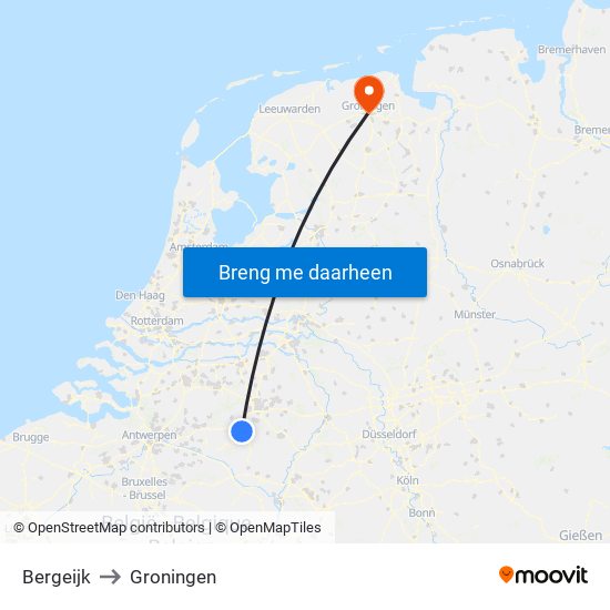 Bergeijk to Groningen map