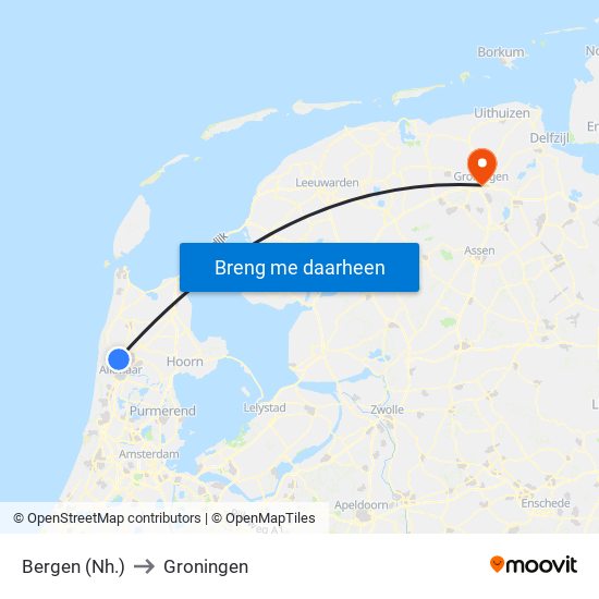 Bergen (Nh.) to Groningen map