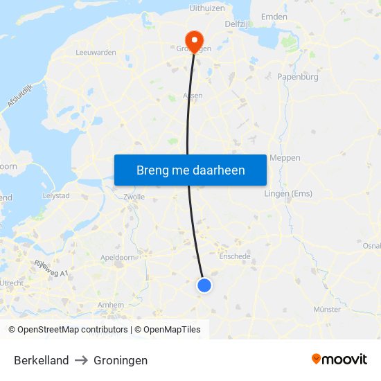 Berkelland to Groningen map