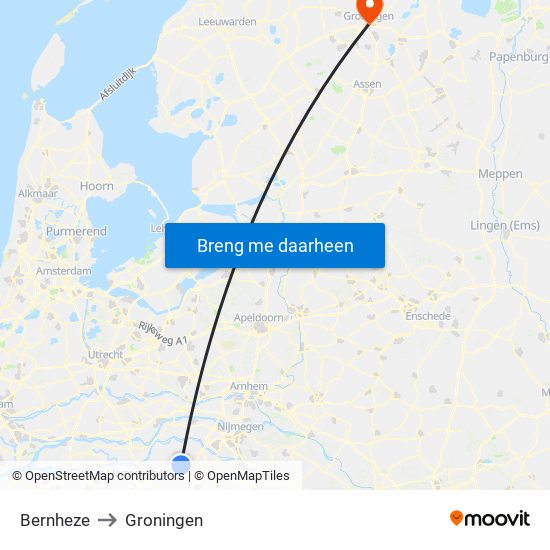 Bernheze to Groningen map