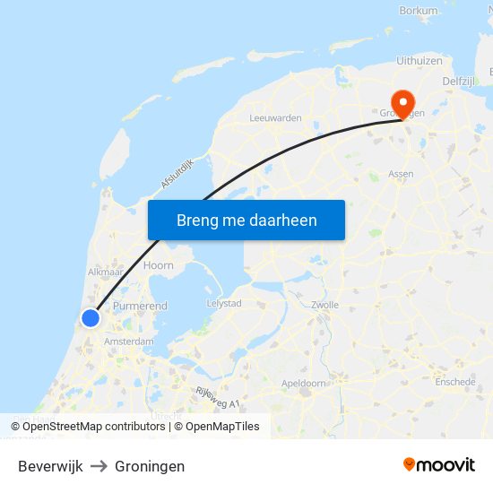 Beverwijk to Groningen map