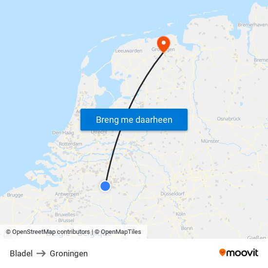 Bladel to Groningen map