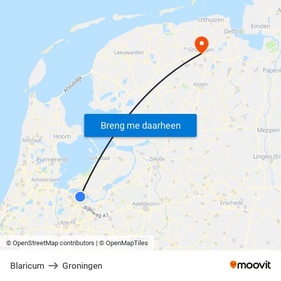 Blaricum to Groningen map
