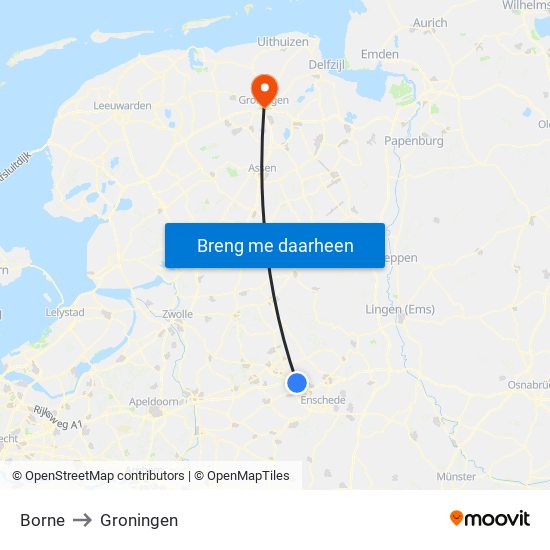 Borne to Groningen map