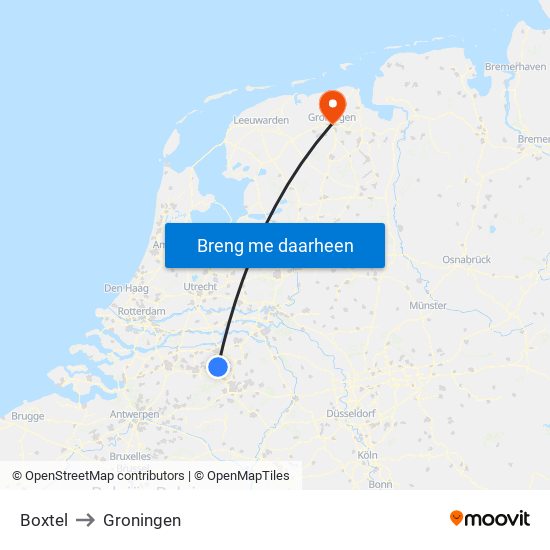 Boxtel to Groningen map