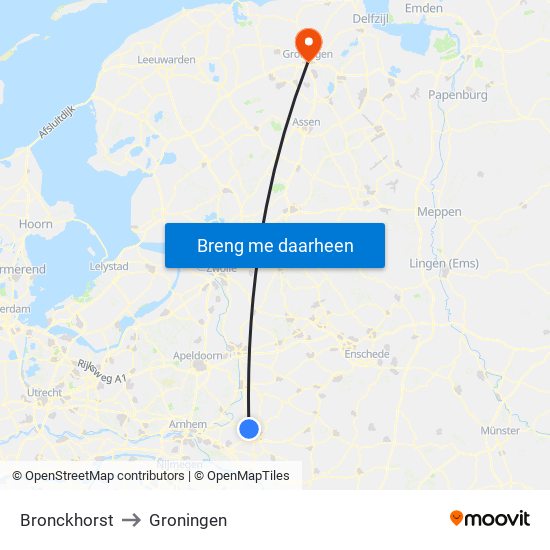 Bronckhorst to Groningen map