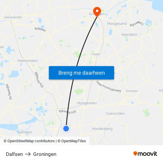 Dalfsen to Groningen map