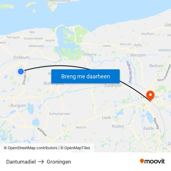 Dantumadiel to Groningen map