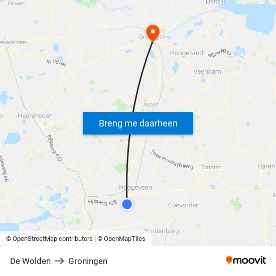 De Wolden to Groningen map