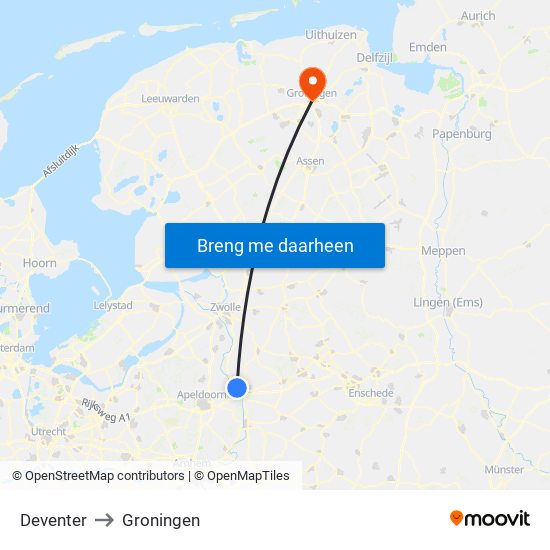 Deventer to Groningen map