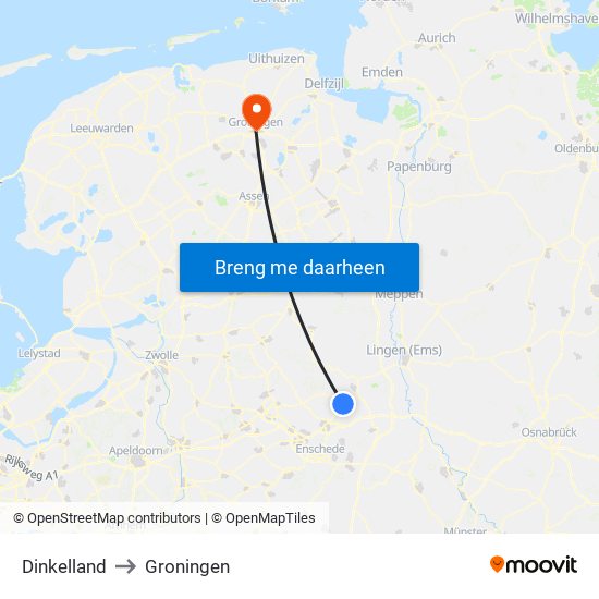 Dinkelland to Groningen map