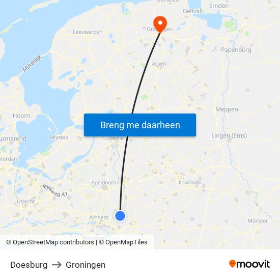 Doesburg to Groningen map
