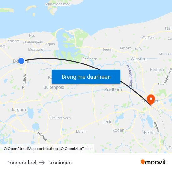 Dongeradeel to Groningen map