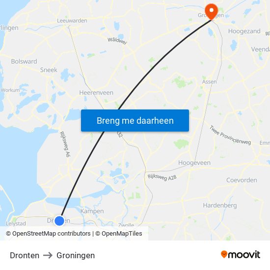 Dronten to Groningen map