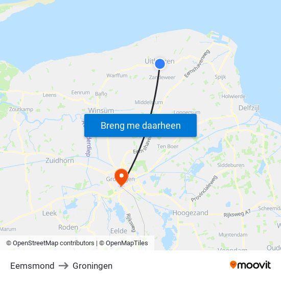 Eemsmond to Groningen map