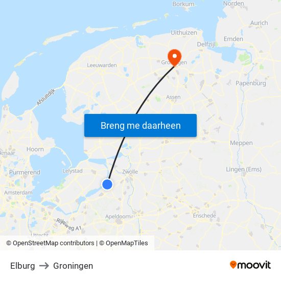 Elburg to Groningen map