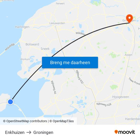 Enkhuizen to Groningen map