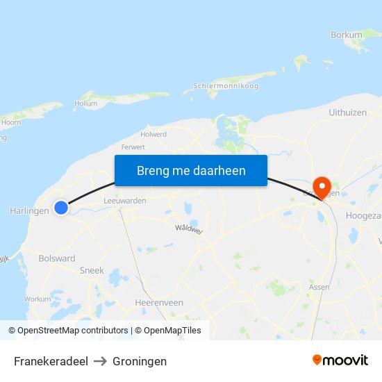 Franekeradeel to Groningen map