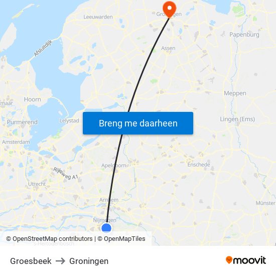 Groesbeek to Groningen map