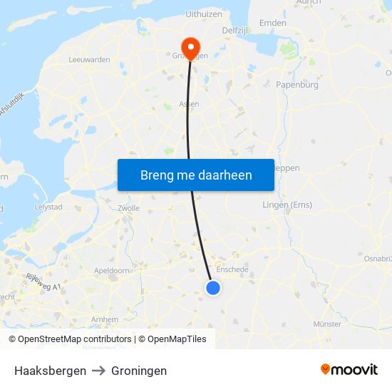 Haaksbergen to Groningen map