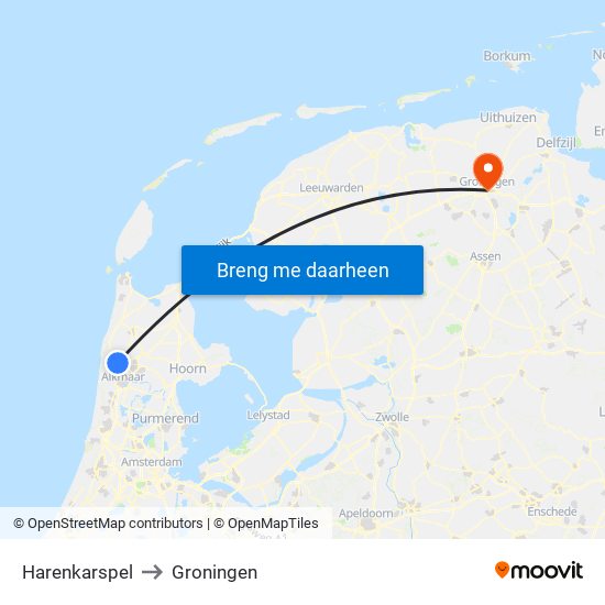 Harenkarspel to Groningen map