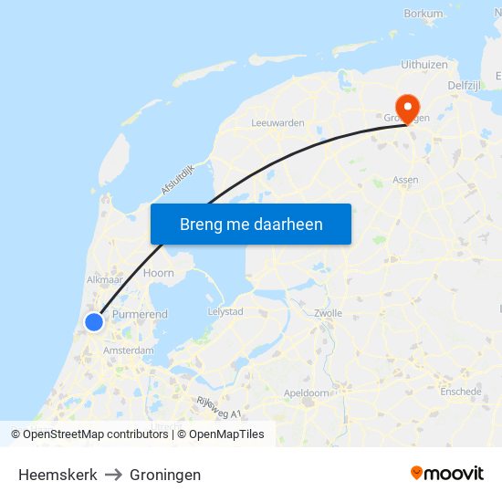 Heemskerk to Groningen map
