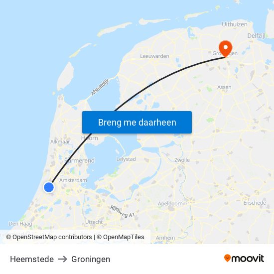 Heemstede to Groningen map