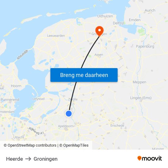 Heerde to Groningen map