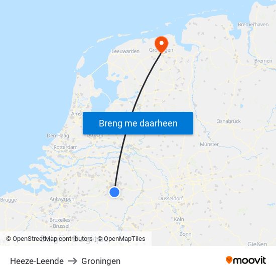 Heeze-Leende to Groningen map