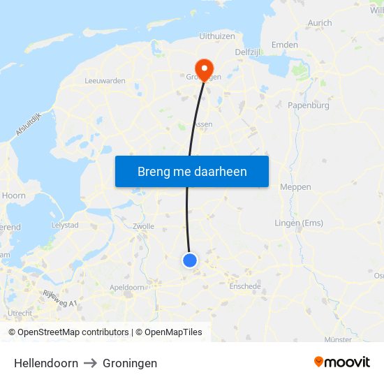 Hellendoorn to Groningen map