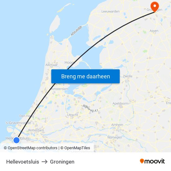 Hellevoetsluis to Groningen map