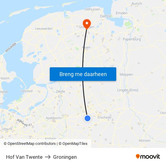 Hof Van Twente to Groningen map