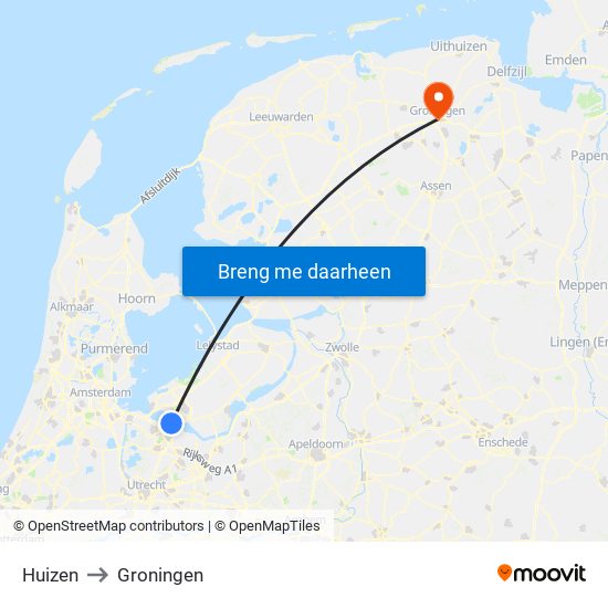 Huizen to Groningen map