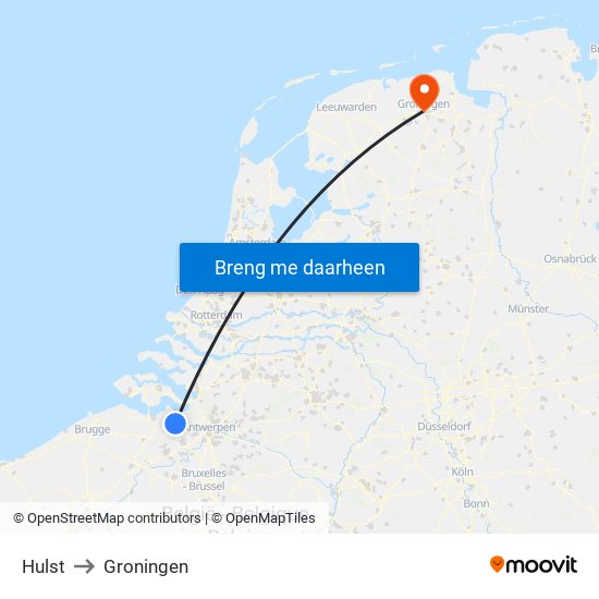 Hulst to Groningen map