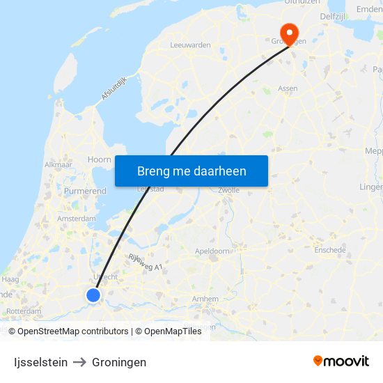 Ijsselstein to Groningen map