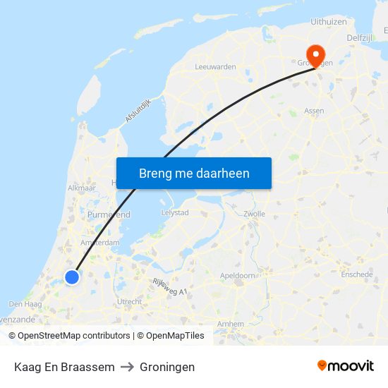 Kaag En Braassem to Groningen map