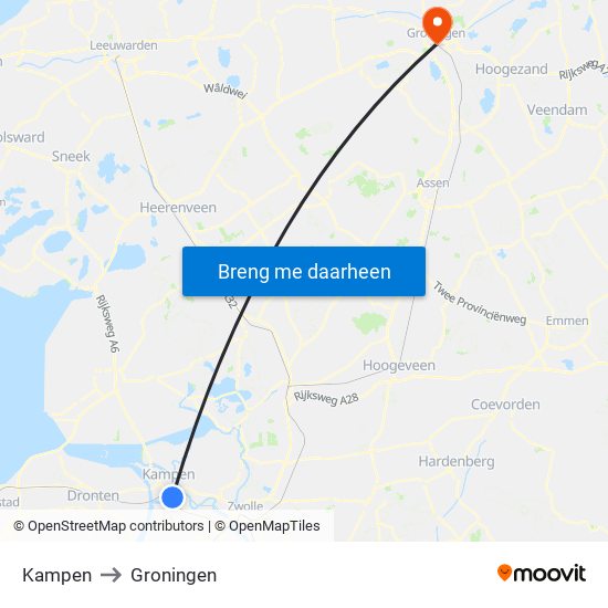 Kampen to Groningen map